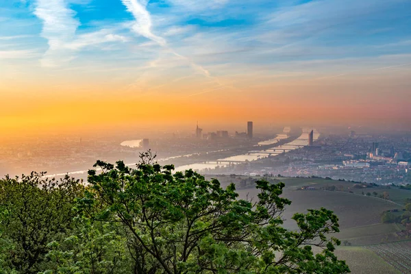 Med Utsikt Över Donau Wien Österrike Tidigt Morgonen — Stockfoto