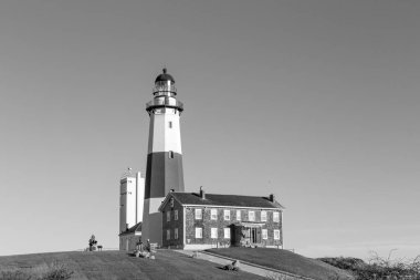 Atlantik Okyanusu dalgaları Montauk Point Light, Lighthouse, Long Island, New York, Suffolk County sahillerinde