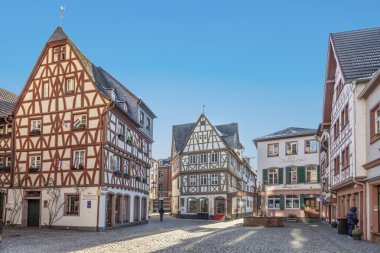 Mainz, Germany - February 13, 2021: Historic city center of Mainz with old traditional half timbered buildings. clipart