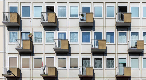 Facade of house in typical social housing architecture in Germany