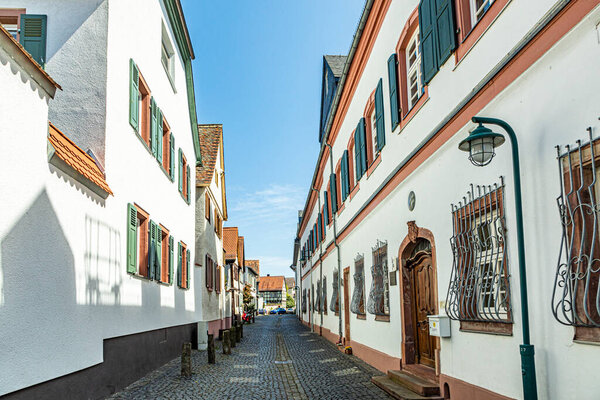 Old narrow street in Hochheim, Hesse, Germany at the rheingau wine route