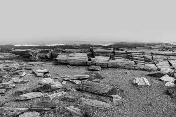 Scenic Coastline Cape Elisabeth Fog Spectacular Stone Formations — Stock Photo, Image