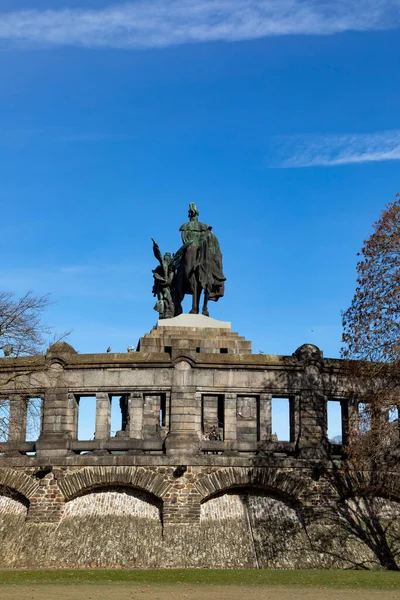 Almanya Nın Koblenz Kentindeki Alman Köşesinde Wilhelm Nin Heykeli — Stok fotoğraf