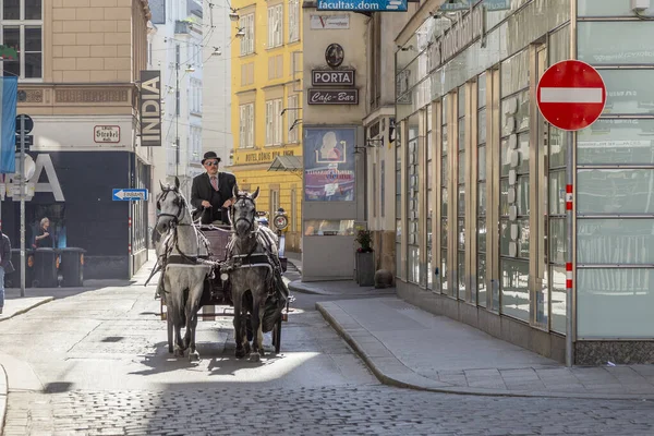 Viena Áustria Abril 2015 Pessoas Gostam Carruagem Puxada Cavalo Fiaker — Fotografia de Stock