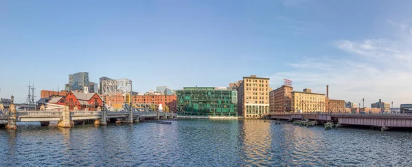 Boston Septiembre 2017 Panorama Del Horizonte Boston Con Barco Museo —  Fotos de Stock