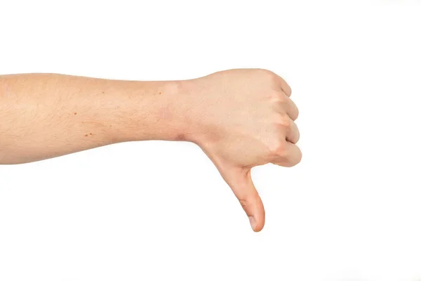 Duimen Naar Beneden Bordje Met Hand Toont Negatief Teken — Stockfoto