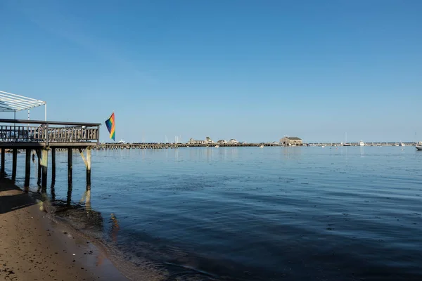 Oude Houten Historische Pier Provincetown Met Strand Onder Blauwe Hemel — Stockfoto