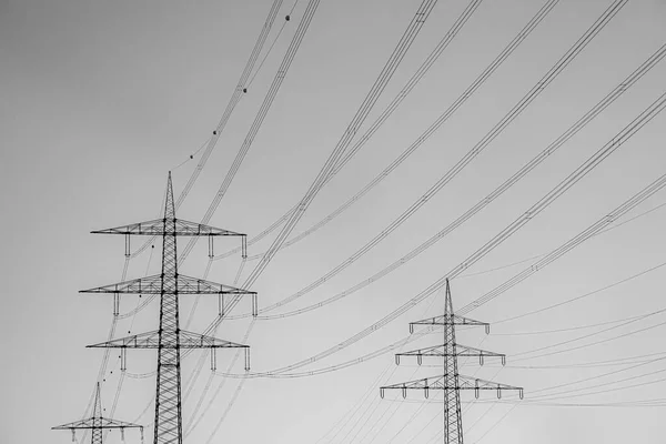 Cruzando Pilón Eléctrico Cielo Del Atardecer —  Fotos de Stock