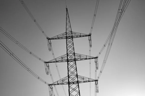 Crossing Electric Pylon Sunset Sky — Stock Photo, Image