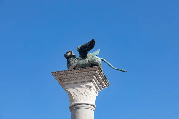 Estatua León Piazza San Marco Plaza San Marcos Sobre Fondo —  Fotos de Stock