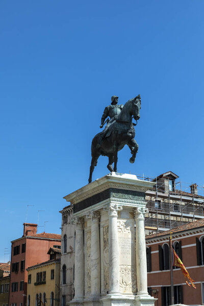 Equestrian statue from the 15th century of Bartolomeo Colleoni is a Renaissance sculpture in Campo Santi Giovanni e Paolo, Venice, Italy.