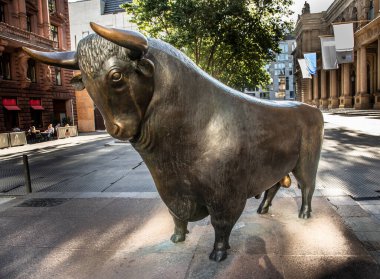 Frankfurt, Germany - June 13, 2021: The Bull and Bear Statues at the Frankfurt Stock Exchange. Frankfurt Exchange is the 12th largest exchange by market capitalization.