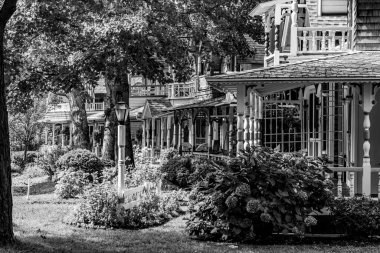 Marangoz Gotik Kulübeleri Viktorya tarzı, Lake Avenue 'da zencefilli ekmek, Martha' s Vineyard 'da Oak Bluffs, Massachusetts, ABD.