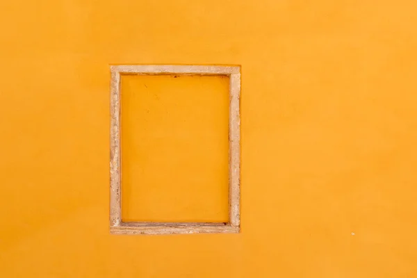 Old Window Frame Venice Orange Plaster Filling Historic House Wall — Stock Photo, Image