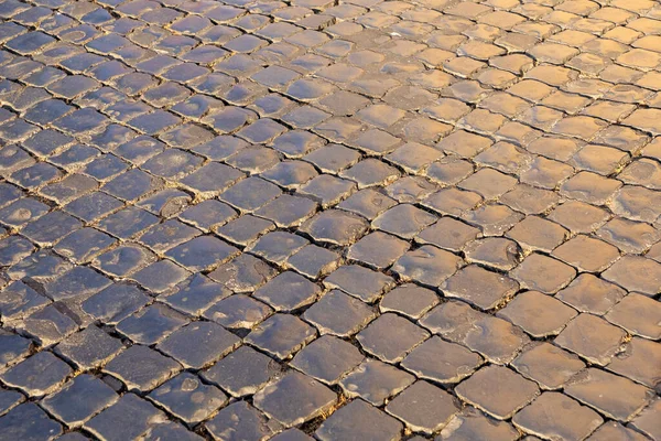 Granieten Achtergrond Van Oude Kasseien Straat — Stockfoto