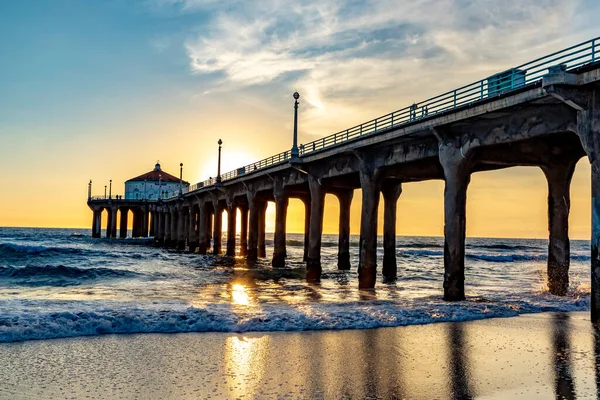 Cais Cênico Manhattan Beach Perto Los Angeles Pôr Sol — Fotografia de Stock