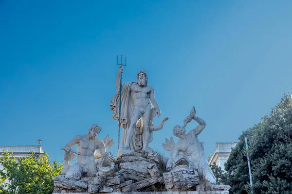 Roma Daki Neptun Çeşmesi Plaza Del Popolo Talya — Stok fotoğraf