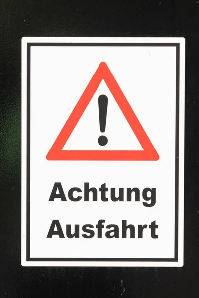 Signage Attention Exclamation Mark Achtung Ausfahrt Attention Exit Black Gate — Stock Photo, Image