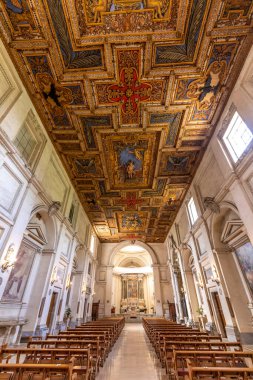 Roma, İtalya - 1 Ağustos 2021: San Sebastiano Basilikası 'nda kapalı alan manzarası, Roma, İtalya..