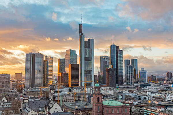 Skyline of Frankfurt am Main in the evening, Germany