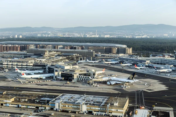 Lufthansa vliegtuig klaar voor instappen bij Terminal 1 — Stockfoto