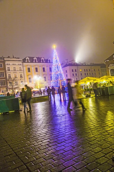 Christmas market ij Krakow, Poland by night — Stock Photo, Image