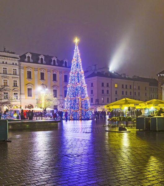Christmas market ij Krakow, Poland by night — Stock Photo, Image