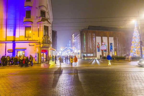 Christmas market ij Krakow, Poland by night — Stock Photo, Image