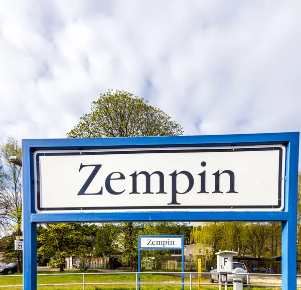 Old road sign Zempin at the train station — Stock Photo, Image