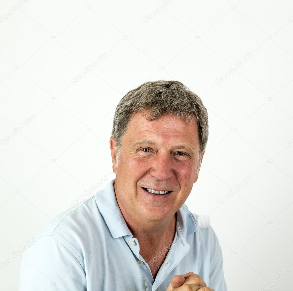 handsome smiling man in blue leisure polo shirt 