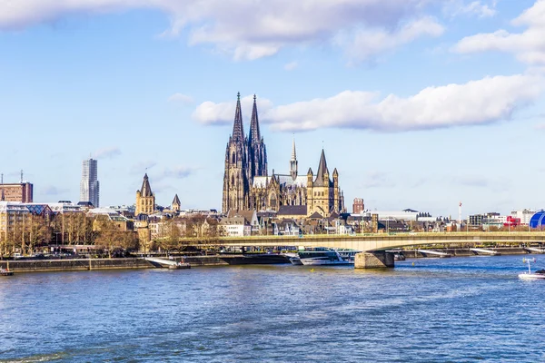 Cologne skyline with dome and bridge — Stock Photo, Image