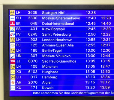 Panel gelen uçuşlar, Rhein Main Airp, fiili durumu