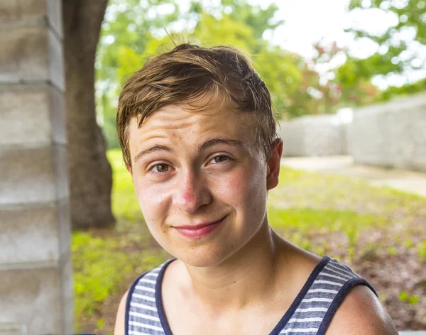 Caucasian teenage boy dressed in Bro tank — Stock Photo, Image