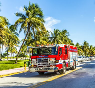 fire brigade on duty in South Beach in Miami clipart