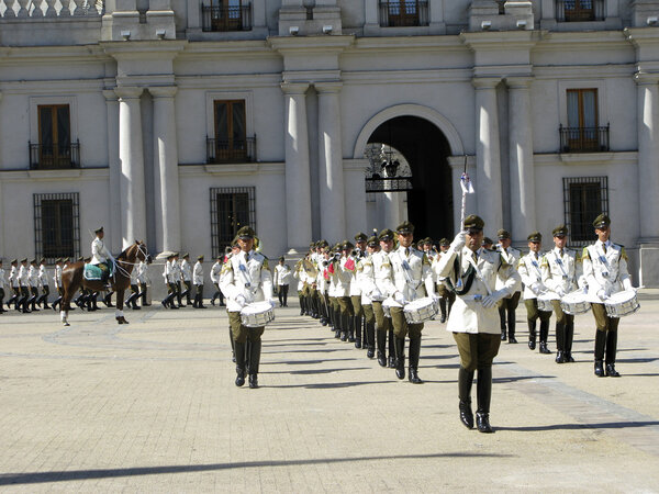 ceremonial changing of the guard at Palacio de la Moneda 