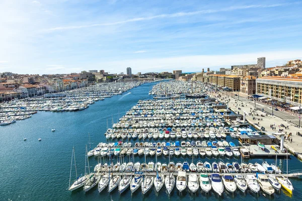 Aerial panoramic view on old port in Marseille — Stock Photo, Image