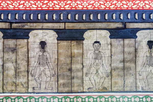 Ιατρική απεικόνιση τοιχογραφία στο Wat Po, Μπανγκόκ — Φωτογραφία Αρχείου