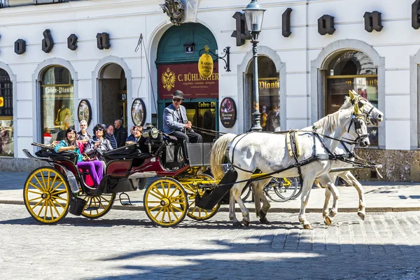 City center Street view, people walking and fiaker with white ho — Stockfoto