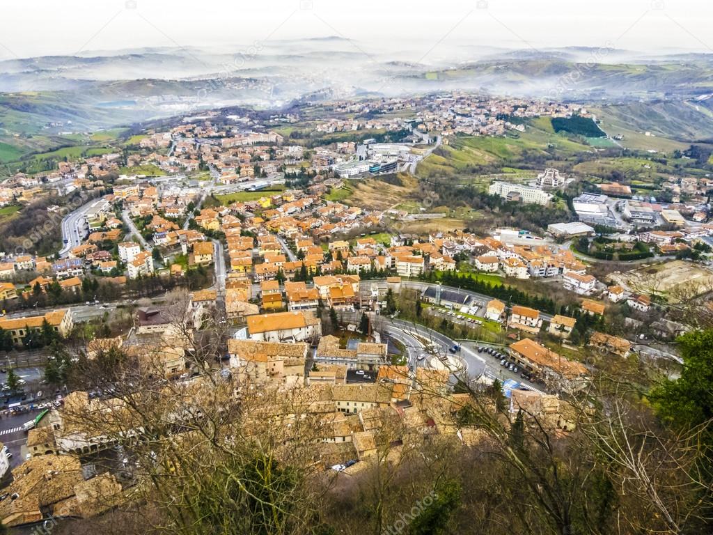 Panoramic view of mountains in Republic of San Marino in early m