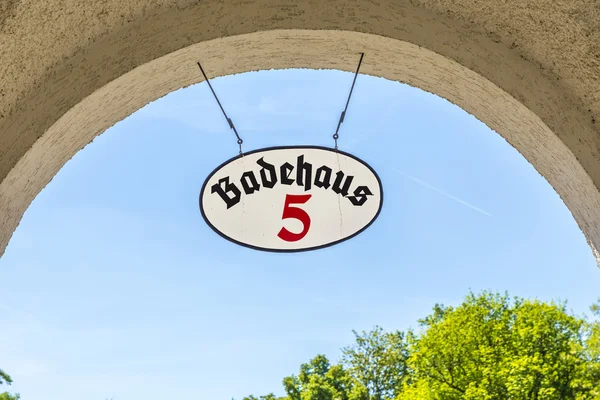 sign bath cabin number five at Sprudelhof in Bad Nauheim in summ