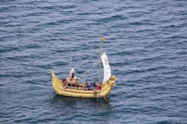 replica of old incan bamboo and reed ship named NTI WATA in Puno