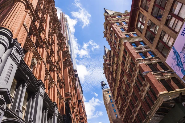 Vackra gröna gatan på manhattan med gamla hus, new york — Stockfoto