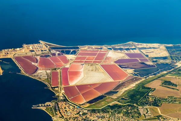 Aerial of Salines in France with oil tanks — Stock Photo, Image