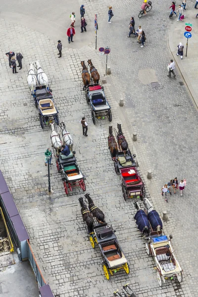 Antenne de Stephansplatz bondée à Vienne avec des fiakers — Photo