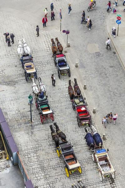 Fiakers와 함께 비엔나에서 붐비는 Stephansplatz의 공중 — 스톡 사진