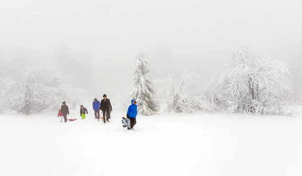 As pessoas apreciam a neve e a área de inverno no Feldberg em Hesse — Fotografia de Stock