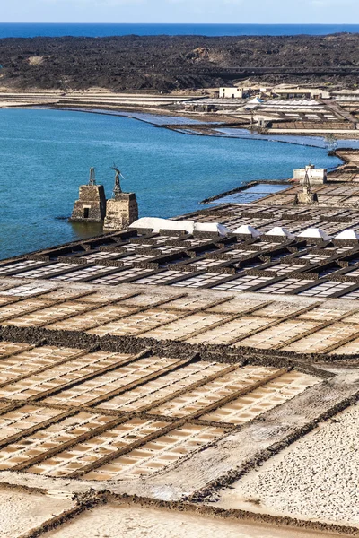 Salt raffinaderi, saltlösning från Janubio — Stockfoto