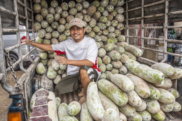 Niezidentyfikowany mężczyzna transporty dużych cocumbers w samochodzie — Zdjęcie stockowe