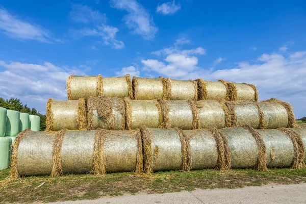 Bale of straw infold in plastic film — Stock Photo, Image