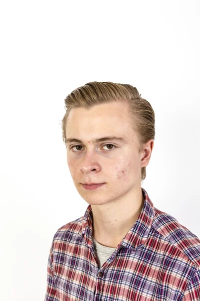 Positive boy looking at camera. Isolated over white — Stock Photo, Image